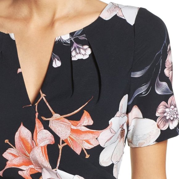 Adrianna Papell Pleated Floral Sheath Dress - Picture 3 of 5